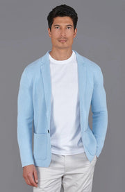 Mens Midweight Cotton Deconstructed Knitted Blazer Pale Blue-Blazer-Paul James Knitwear-S-Regular-Urbanheer