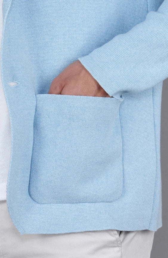 Mens Midweight Cotton Deconstructed Knitted Blazer Pale Blue-Blazer-Paul James Knitwear-S-Regular-Urbanheer