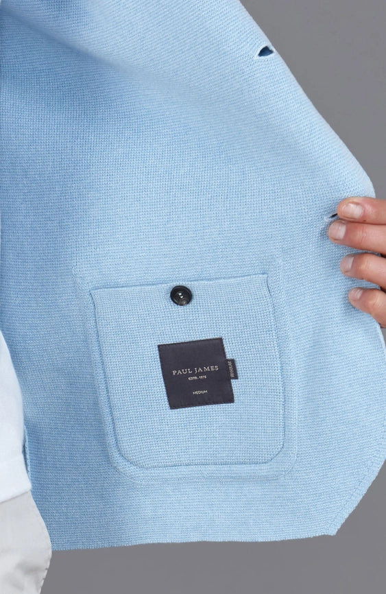 Mens Midweight Cotton Deconstructed Knitted Blazer Pale Blue-Blazer-Paul James Knitwear-S-Regular-Urbanheer