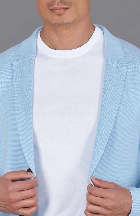 Mens Midweight Cotton Deconstructed Knitted Blazer Pale Blue-Blazer-Paul James Knitwear-S-Regular-Urbanheer