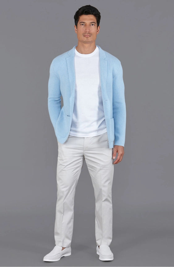 Mens Midweight Cotton Deconstructed Knitted Blazer Pale Blue-Blazer-Paul James Knitwear-S-Regular-Urbanheer