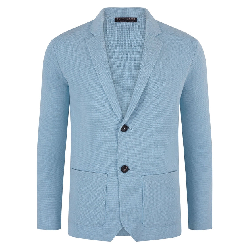 Mens Midweight Cotton Deconstructed Knitted Blazer Pale Blue-Blazer-Paul James Knitwear-S-Regular-Urbanheer