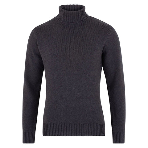 Mens Midweight Cotton Fitted Submariner Roll Neck Jumper Anthracite Grey-Jumper-Paul James Knitwear-S-Anthracite Grey-Urbanheer