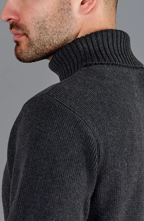 Mens Midweight Cotton Fitted Submariner Roll Neck Jumper Anthracite Grey-Jumper-Paul James Knitwear-S-Anthracite Grey-Urbanheer