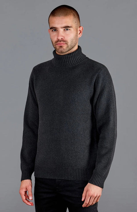 Mens Midweight Cotton Fitted Submariner Roll Neck Jumper Anthracite Grey-Jumper-Paul James Knitwear-S-Anthracite Grey-Urbanheer
