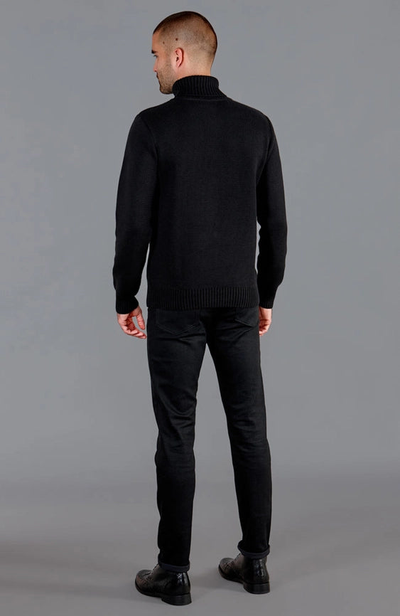 Mens Midweight Cotton Fitted Submariner Roll Neck Jumper Black-Jumper-Paul James Knitwear-S-Black-Urbanheer