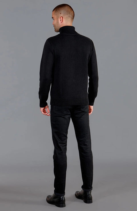 Mens Midweight Cotton Fitted Submariner Roll Neck Jumper Black-Jumper-Paul James Knitwear-S-Black-Urbanheer