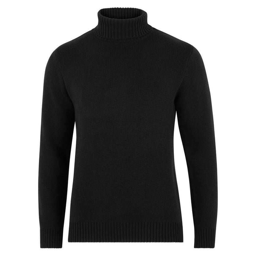 Mens Midweight Cotton Fitted Submariner Roll Neck Jumper Black-Jumper-Paul James Knitwear-S-Black-Urbanheer