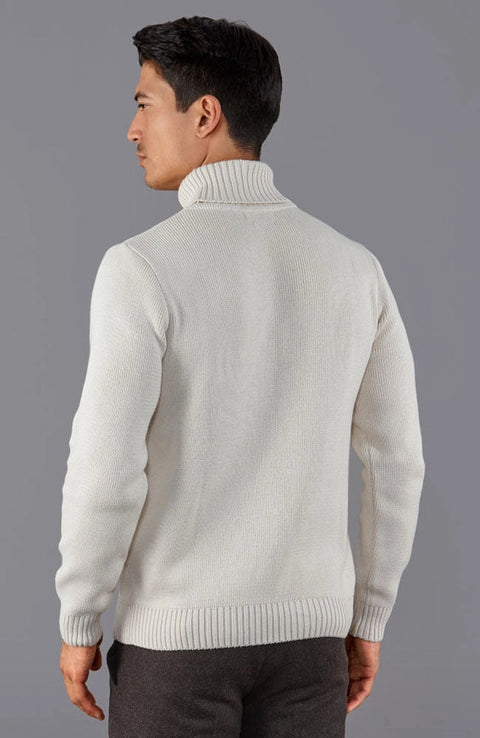 Mens Midweight Cotton Fitted Submariner Roll Neck Jumper Ecru-Jumper-Paul James Knitwear-S-Navy-Urbanheer