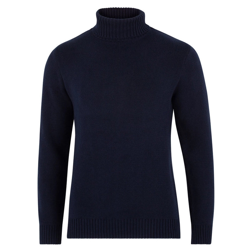 Mens Midweight Cotton Fitted Submariner Roll Neck Jumper Navy-Jumper-Paul James Knitwear-S-Navy-Urbanheer