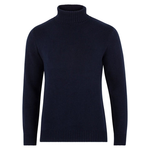 Mens Midweight Cotton Fitted Submariner Roll Neck Jumper Navy-Jumper-Paul James Knitwear-S-Navy-Urbanheer