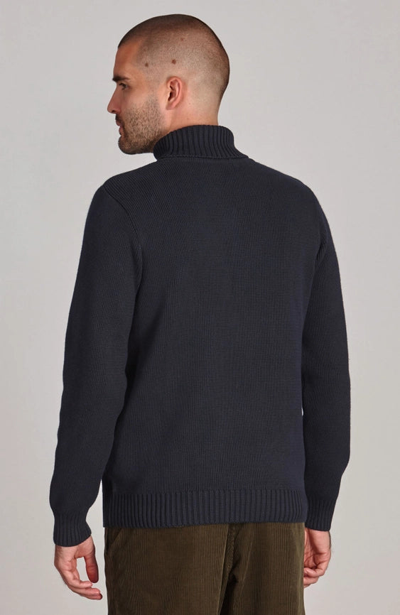 Mens Midweight Cotton Fitted Submariner Roll Neck Jumper Navy-Jumper-Paul James Knitwear-S-Navy-Urbanheer