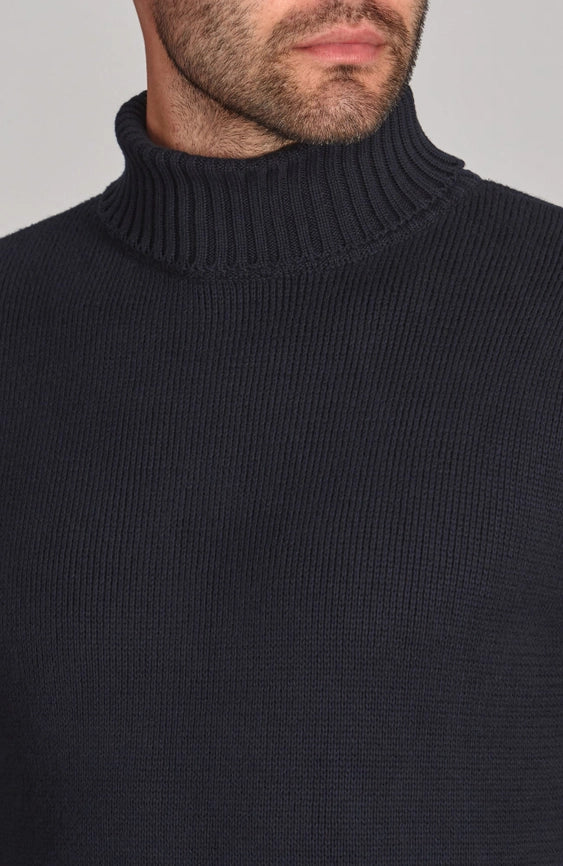 Mens Midweight Cotton Fitted Submariner Roll Neck Jumper Navy-Jumper-Paul James Knitwear-S-Navy-Urbanheer
