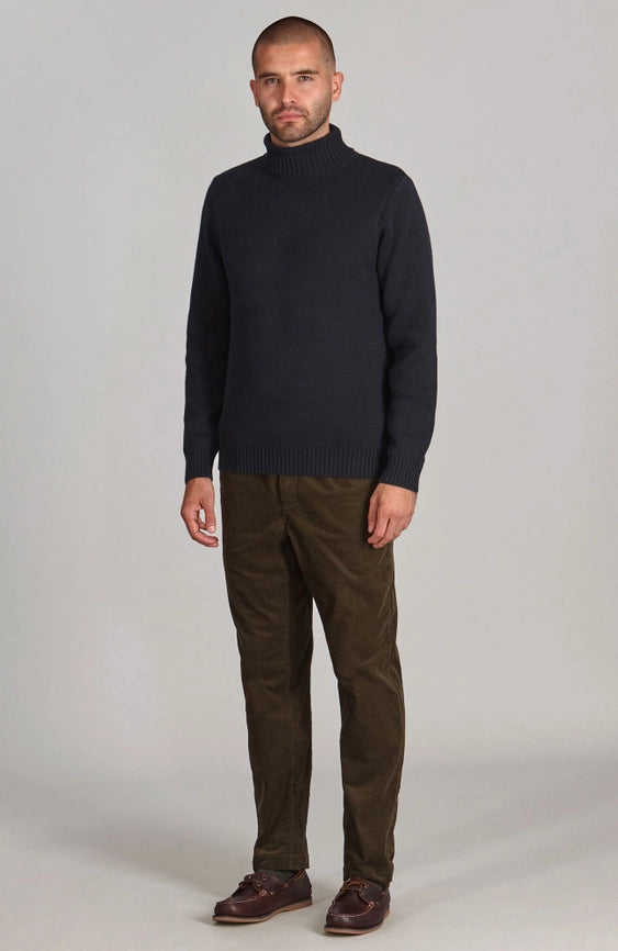 Mens Midweight Cotton Fitted Submariner Roll Neck Jumper Navy-Jumper-Paul James Knitwear-S-Navy-Urbanheer