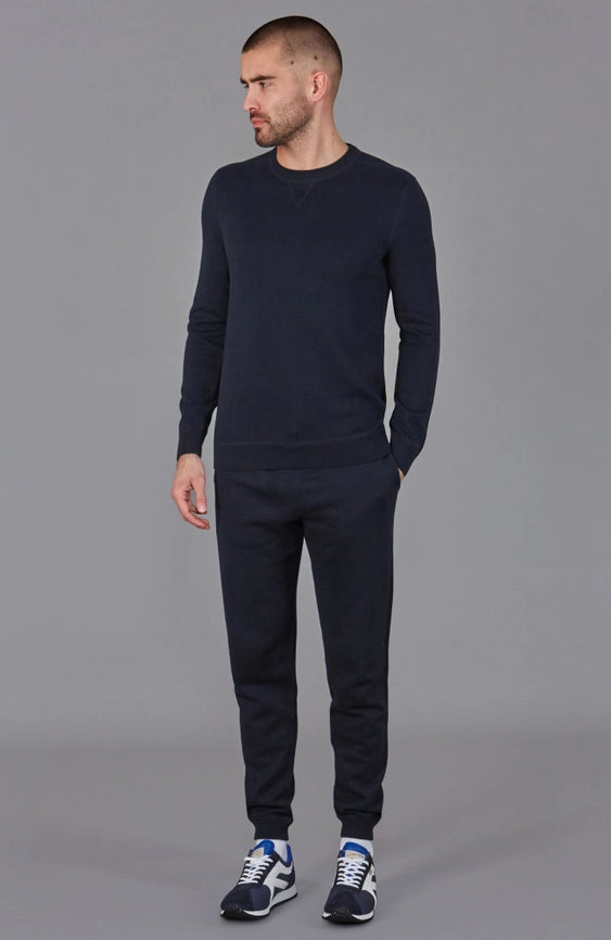 Mens Midweight Cotton Knitted Sweatshirt-Sweatshirt-Paul James Knitwear-S-Navy-Urbanheer