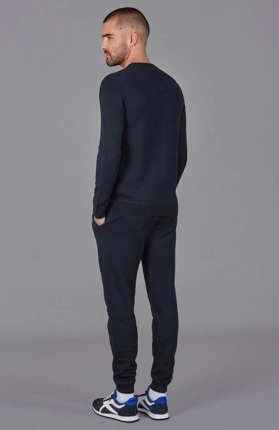 Mens Midweight Cotton Knitted Sweatshirt-Sweatshirt-Paul James Knitwear-S-Navy-Urbanheer