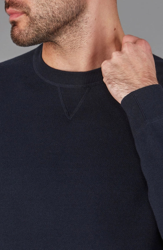 Mens Midweight Cotton Knitted Sweatshirt-Sweatshirt-Paul James Knitwear-S-Navy-Urbanheer