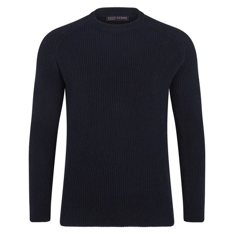 Mens Midweight Cotton Ribbed Crew Neck Jumper-Jumper-Paul James Knitwear-S-Navy-Urbanheer