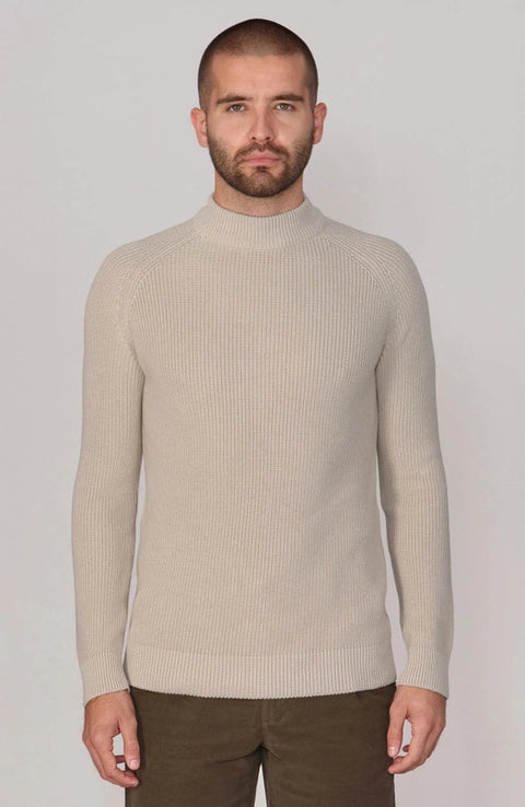 Mens Midweight Cotton Ribbed Mock Turtle Neck Jumper Birch-Jumper-Paul James Knitwear-S-Birch-Urbanheer