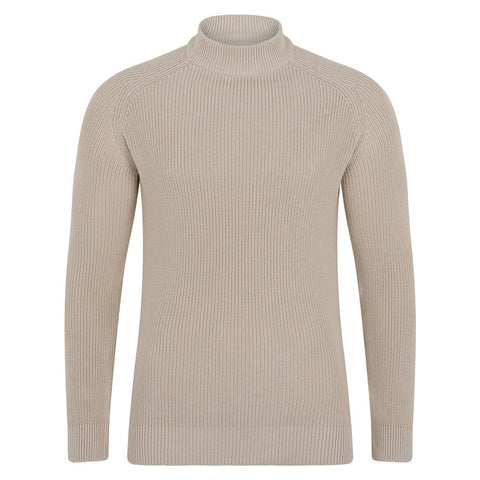 Mens Midweight Cotton Ribbed Mock Turtle Neck Jumper Birch-Jumper-Paul James Knitwear-S-Birch-Urbanheer