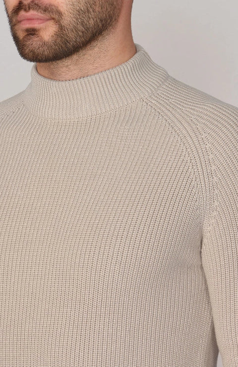 Mens Midweight Cotton Ribbed Mock Turtle Neck Jumper Birch-Jumper-Paul James Knitwear-S-Birch-Urbanheer