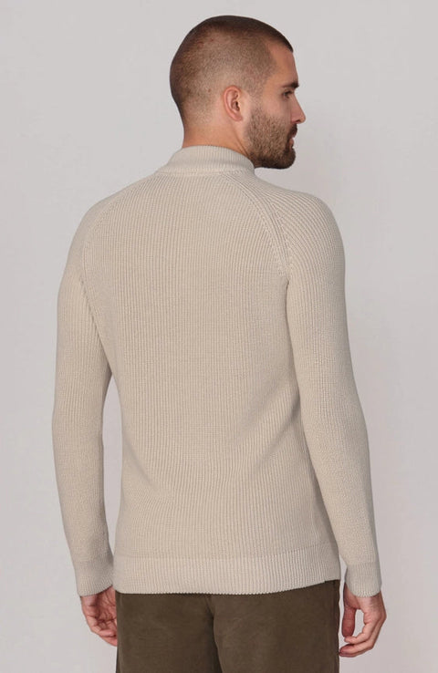 Mens Midweight Cotton Ribbed Mock Turtle Neck Jumper Birch-Jumper-Paul James Knitwear-S-Birch-Urbanheer