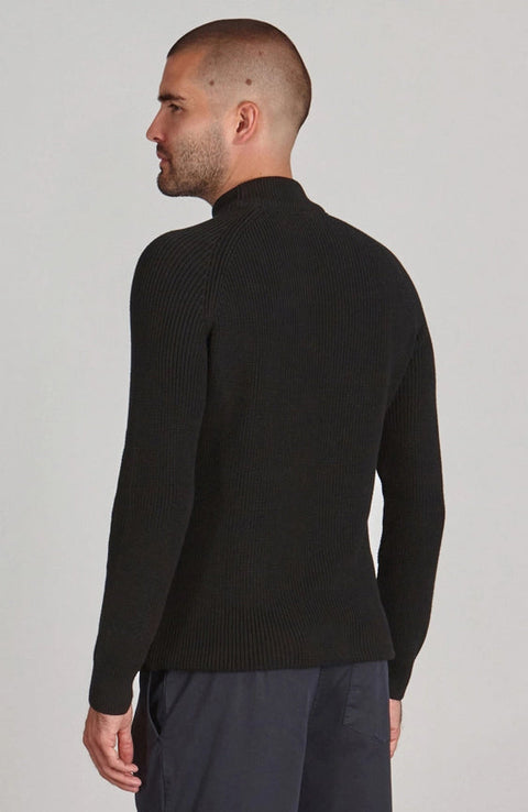 Mens Midweight Cotton Ribbed Mock Turtle Neck Jumper Black-Jumper-Paul James Knitwear-S-Black-Urbanheer