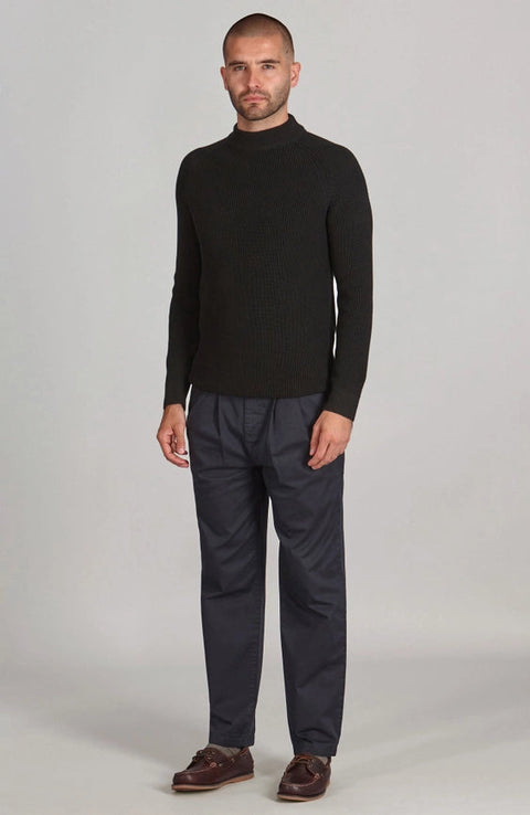 Mens Midweight Cotton Ribbed Mock Turtle Neck Jumper Black-Jumper-Paul James Knitwear-S-Black-Urbanheer