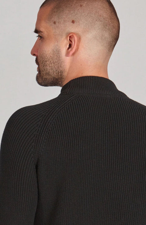 Mens Midweight Cotton Ribbed Mock Turtle Neck Jumper Black-Jumper-Paul James Knitwear-S-Black-Urbanheer