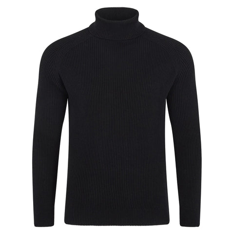 Mens Midweight Cotton Ribbed Roll Neck Jumper Black-Jumper-Paul James Knitwear-S-Black-Urbanheer