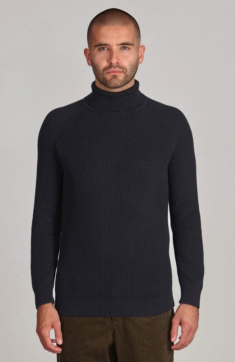 Mens Midweight Cotton Ribbed Roll Neck Jumper Navy-Jumper-Paul James Knitwear-S-Navy-Urbanheer