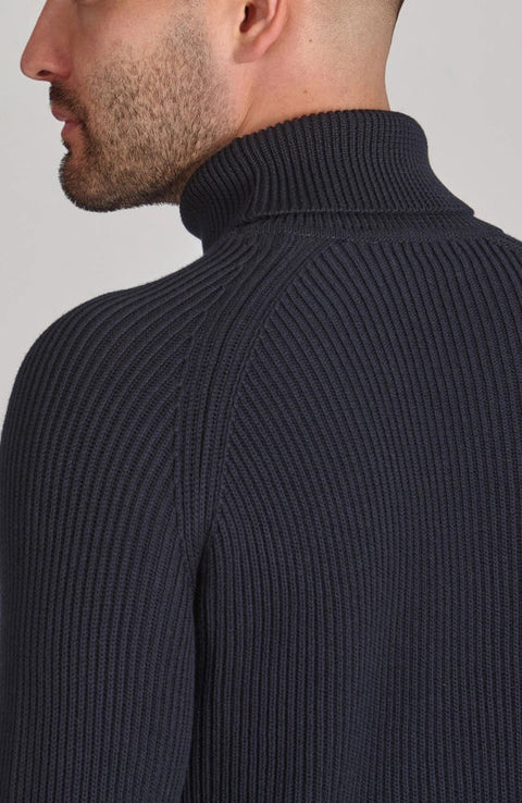 Mens Midweight Cotton Ribbed Roll Neck Jumper Navy-Jumper-Paul James Knitwear-S-Navy-Urbanheer