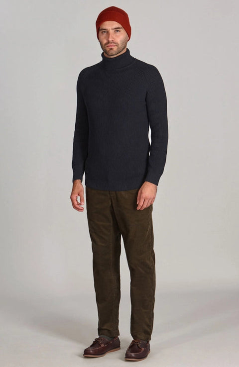 Mens Midweight Cotton Ribbed Roll Neck Jumper Navy-Jumper-Paul James Knitwear-S-Navy-Urbanheer