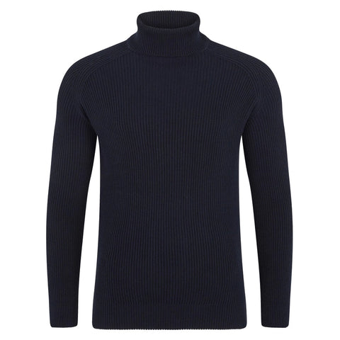 Mens Midweight Cotton Ribbed Roll Neck Jumper Navy-Jumper-Paul James Knitwear-S-Navy-Urbanheer