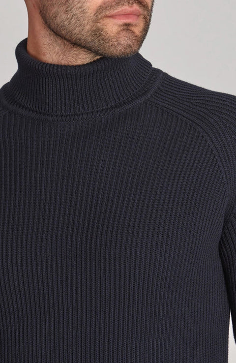 Mens Midweight Cotton Ribbed Roll Neck Jumper Navy-Jumper-Paul James Knitwear-S-Navy-Urbanheer