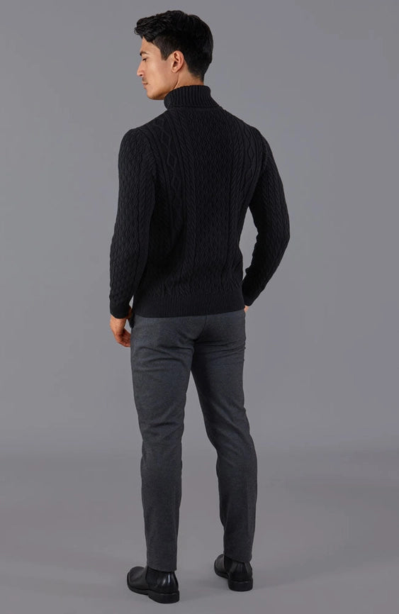 Mens Midweight Cotton Roll Neck Cable Jumper Black-Jumper-Paul James Knitwear-S-Black-Urbanheer