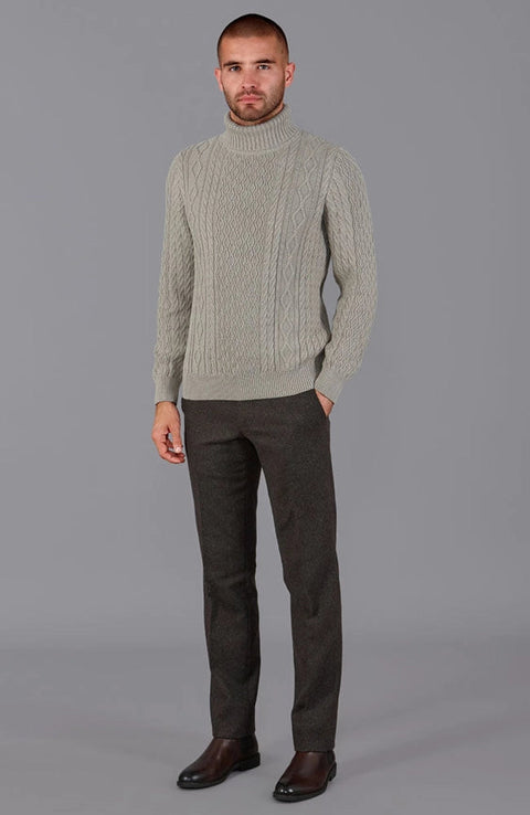 Mens Midweight Cotton Roll Neck Cable Jumper Fawn-Jumper-Paul James Knitwear-S-Fawn-Urbanheer