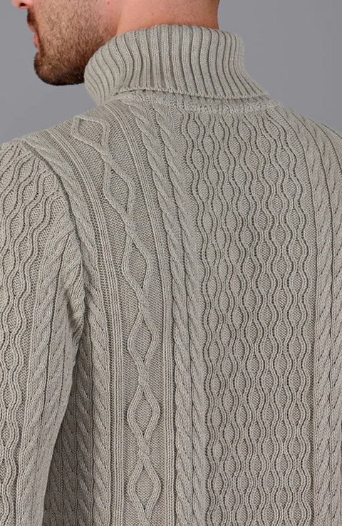 Mens Midweight Cotton Roll Neck Cable Jumper Fawn-Jumper-Paul James Knitwear-S-Fawn-Urbanheer