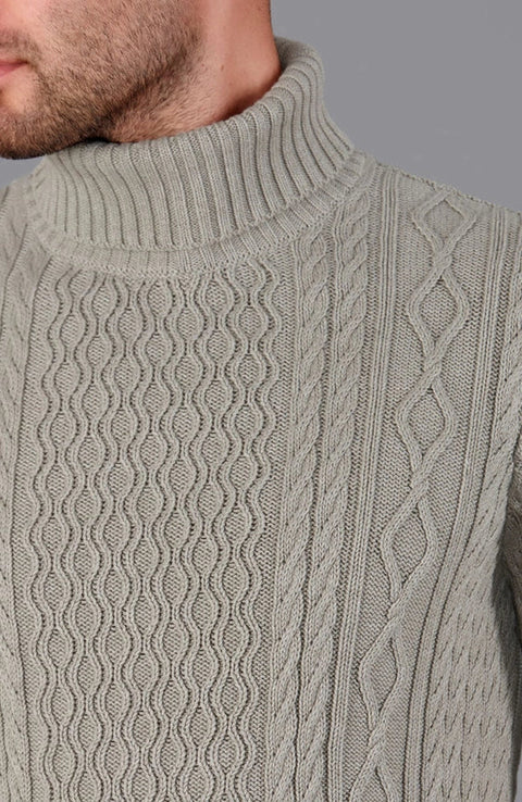 Mens Midweight Cotton Roll Neck Cable Jumper Fawn-Jumper-Paul James Knitwear-S-Fawn-Urbanheer