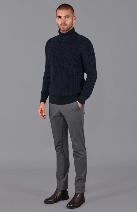 Mens Midweight Cotton Roll Neck Cable Jumper Navy-Jumper-Paul James Knitwear-S-Navy-Urbanheer
