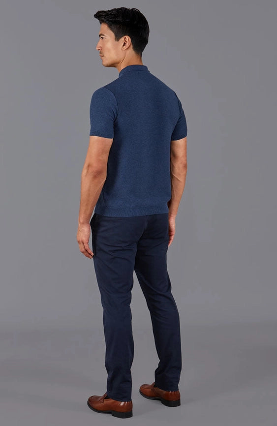 Mens Midweight Cotton Short Sleeve Polo Shirt-Polo Shirt-Paul James Knitwear-S-Blue Melange-Urbanheer