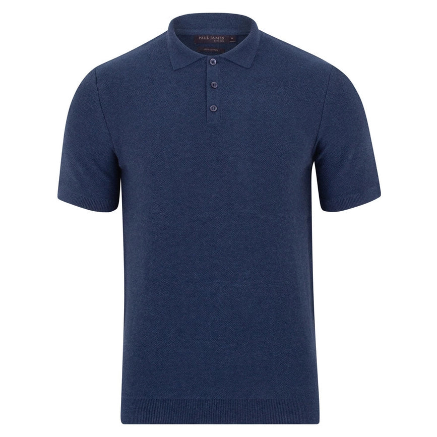 Mens Midweight Cotton Short Sleeve Polo Shirt-Polo Shirt-Paul James Knitwear-S-Blue Melange-Urbanheer