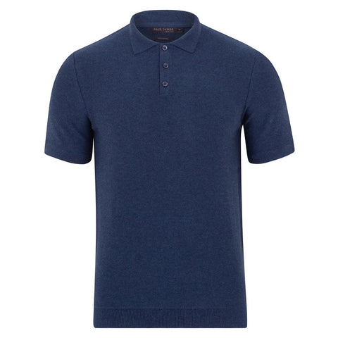 Mens Midweight Cotton Short Sleeve Polo Shirt-Polo Shirt-Paul James Knitwear-S-Blue Melange-Urbanheer