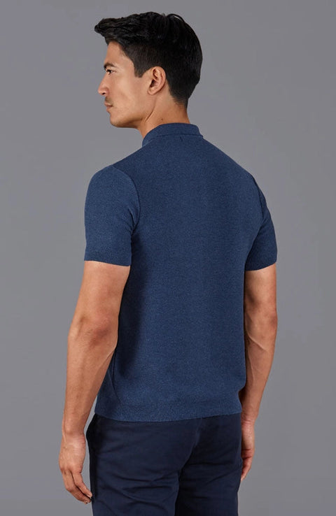 Mens Midweight Cotton Short Sleeve Polo Shirt-Polo Shirt-Paul James Knitwear-S-Blue Melange-Urbanheer