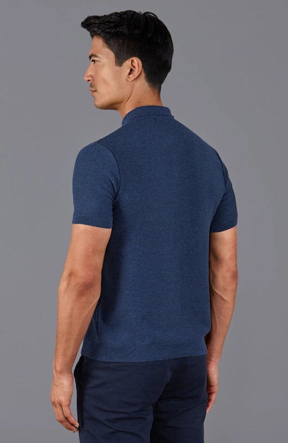 Mens Midweight Cotton Short Sleeve Polo Shirt-Polo Shirt-Paul James Knitwear-S-Blue Melange-Urbanheer
