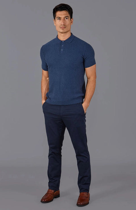 Mens Midweight Cotton Short Sleeve Polo Shirt-Polo Shirt-Paul James Knitwear-S-Blue Melange-Urbanheer