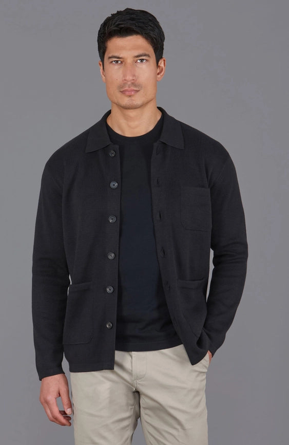 Mens Midweight Cotton Work Shirt Black-Jacket-Paul James Knitwear-S-Urbanheer