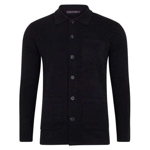 Mens Midweight Cotton Work Shirt Black-Jacket-Paul James Knitwear-S-Urbanheer