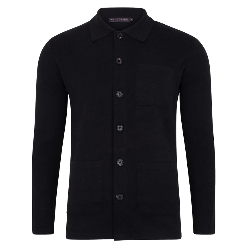 Mens Midweight Cotton Work Shirt Black-Jacket-Paul James Knitwear-S-Urbanheer