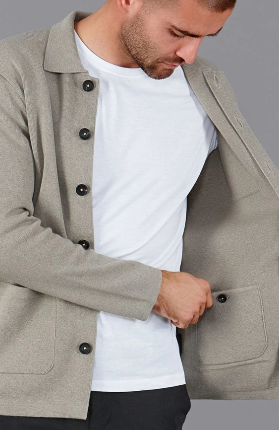 Mens Midweight Cotton Work Shirt Fawn-Jacket-Paul James Knitwear-S-Urbanheer